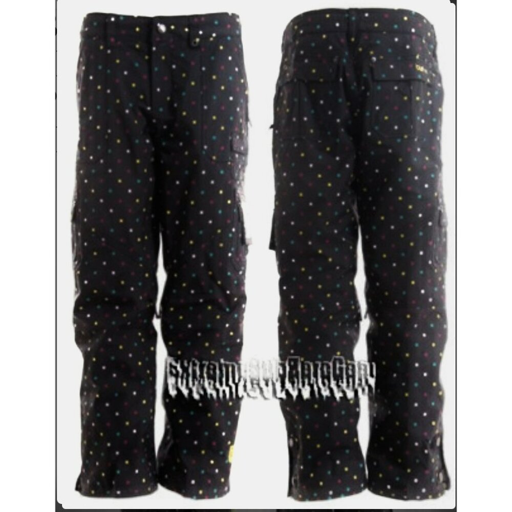 Burton Womens Snowboard Pants Size S Tall Black Multicolor Dot Pattern Waterproo